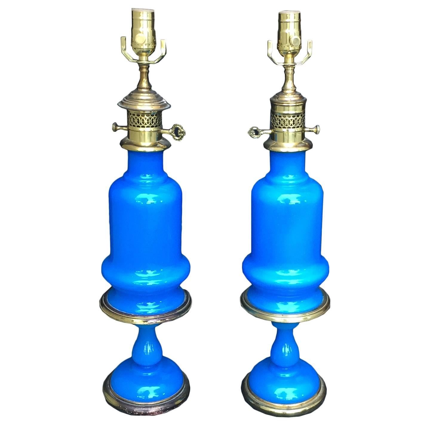19th Century Pair of French Opaline Lamps