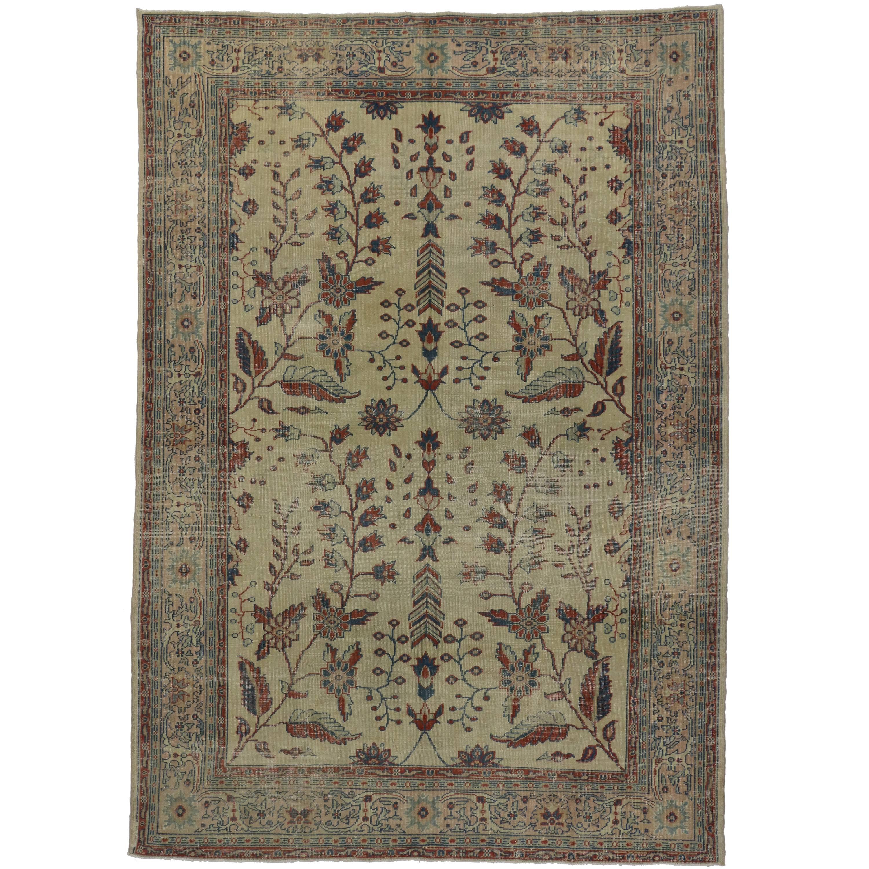 Distressed Vintage Turkish Sivas Rug with Modern Industrial Style For Sale