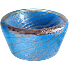 Fratelli Toso Murano Blue Aventurine Swirl Italian Art Glass Bowl