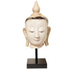 Cream Colored Marble Head of Buddha Sculpture