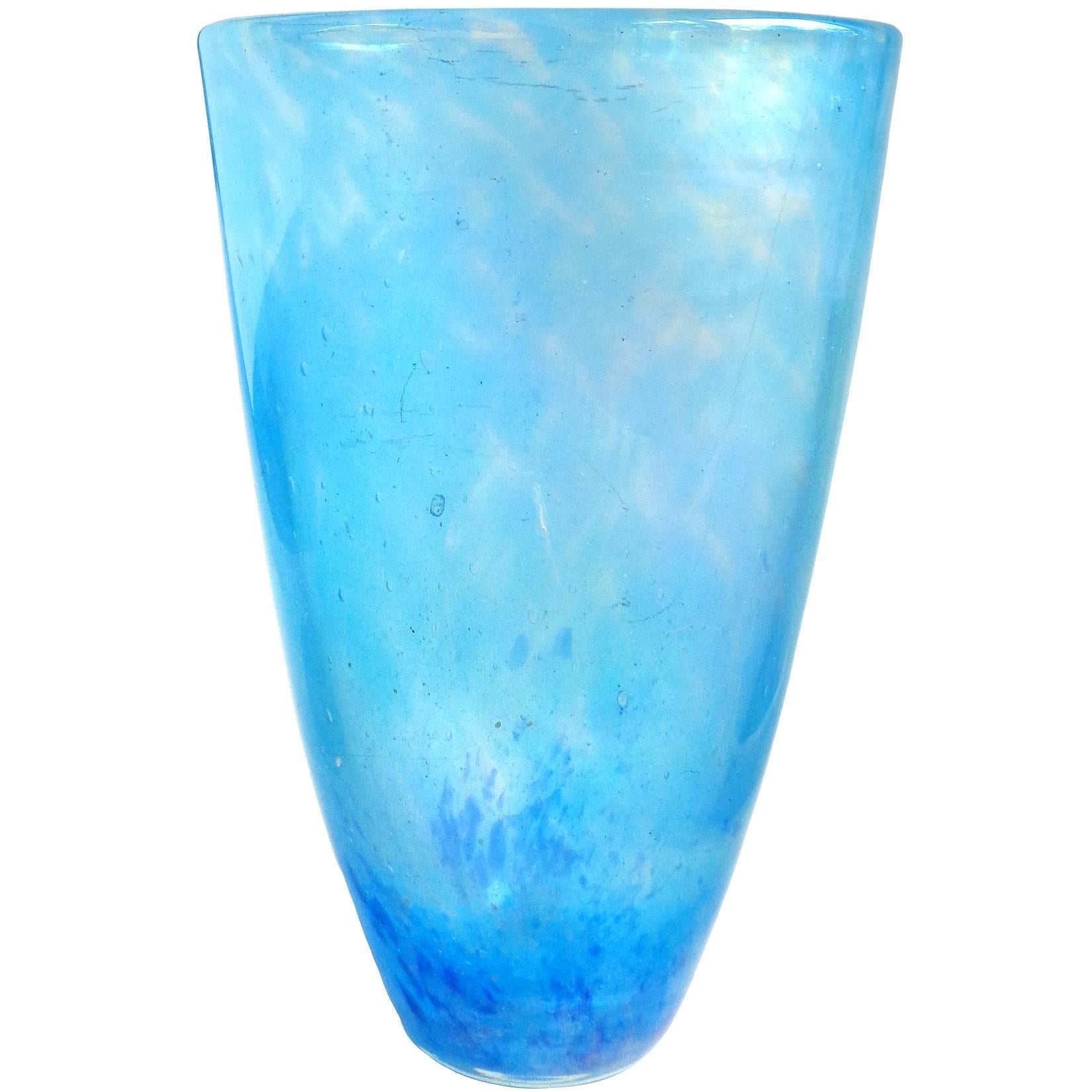 Dino Martens Murano Blue Iridescent Italian Art Glass Flower Vase