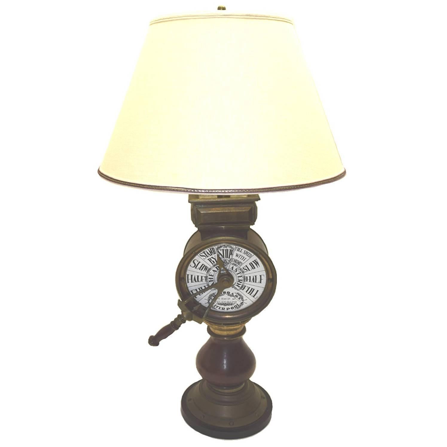 Antique English Mahogany and Brass Ship's Telegraph Table Lamp, circa 1860 For Sale