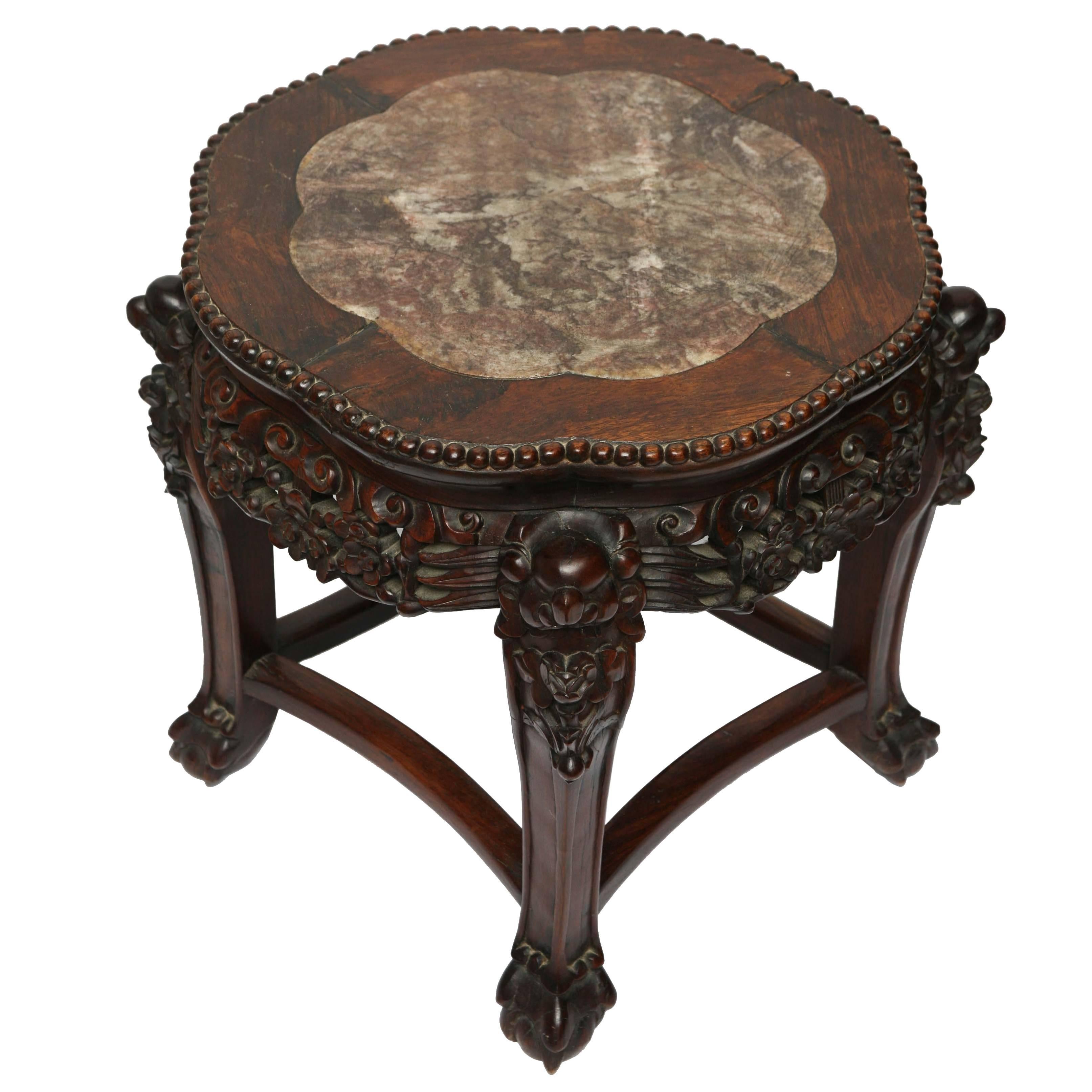 19th Century Chinese Pedestal in Marble and Tropical Wood