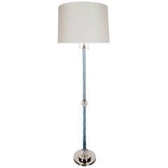Art Deco Pale Blue Glass Floor Lamp with Nickel Fittings and Ball Detailing