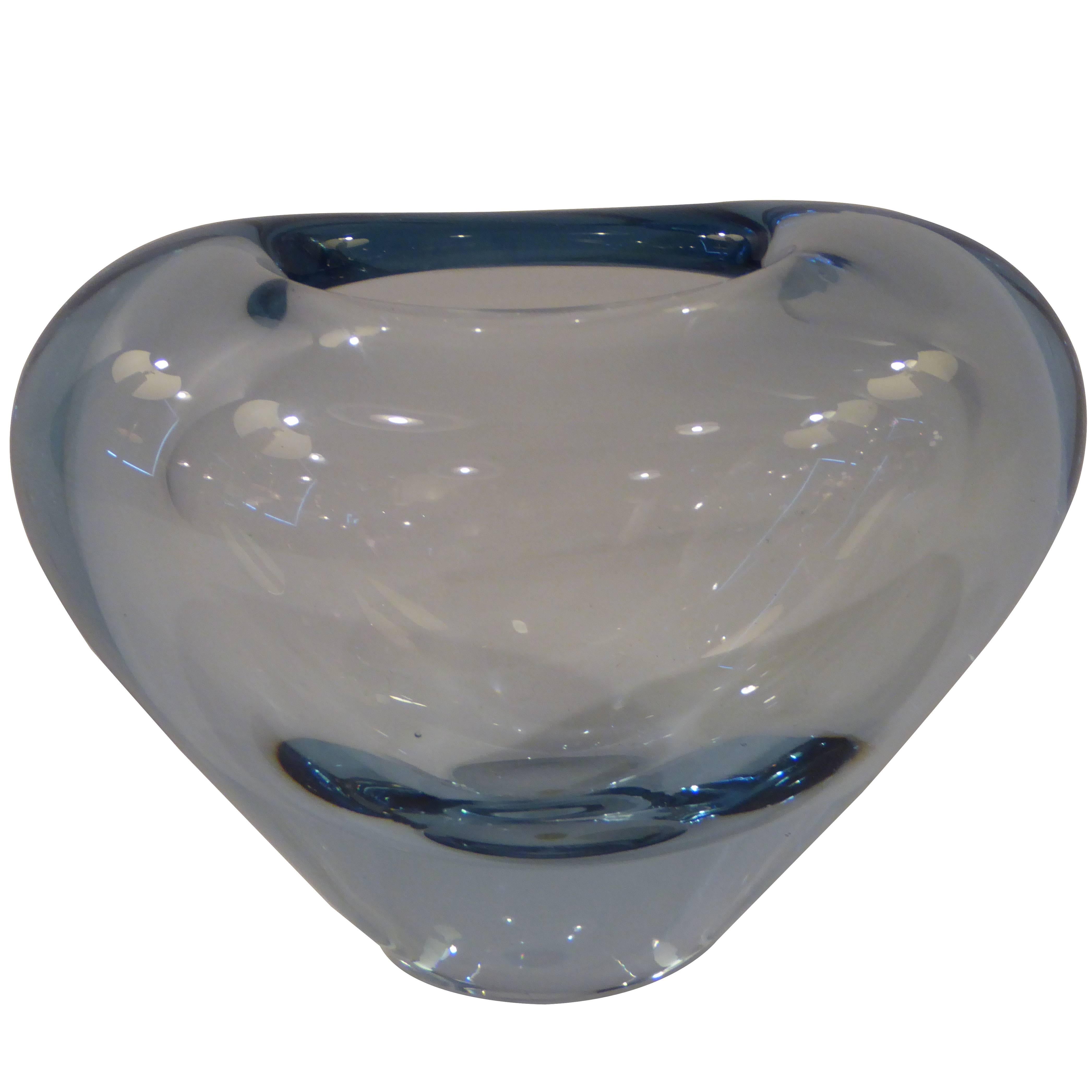 Blue Per Lutken Blown Glass Heart Vase for Holmegaard