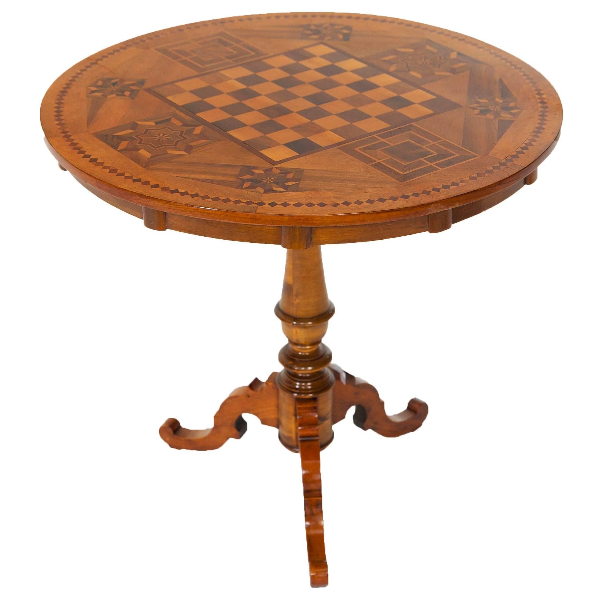 19th Century Biedermeier Chess Table with Inlays, Germany, circa 1850 For Sale