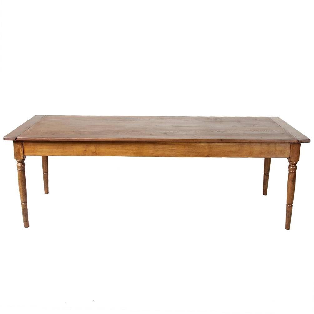 Long Ten-Seat Antique French Farm Table of Solid Hand Pegged Oak from Normandy