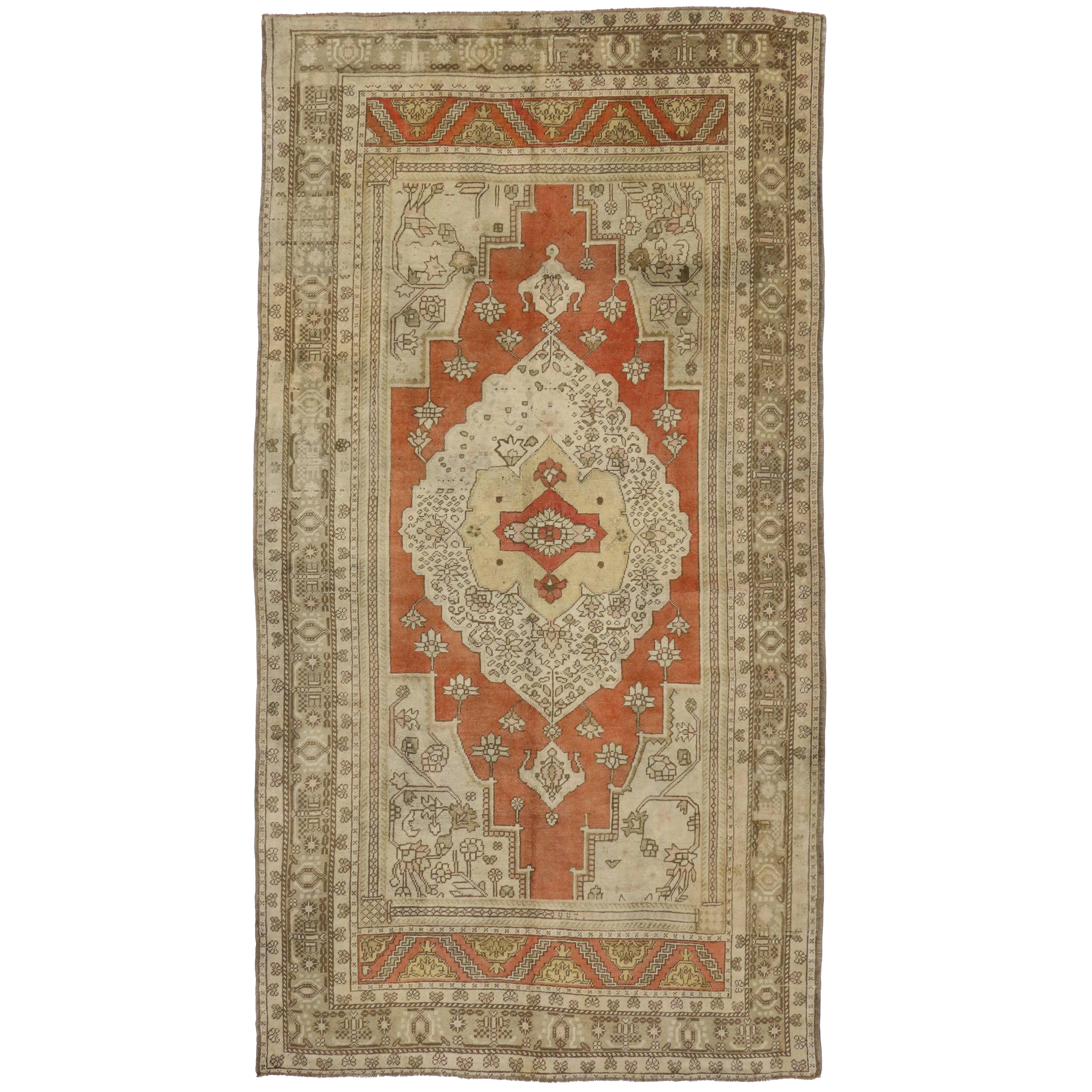 Vintage Turkish Oushak Gallery Rug with Modern Style, Wide Hallway Runner For Sale