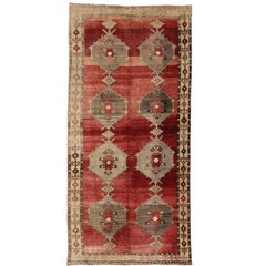 Mid-Century Modern Style Vintage Turkish Oushak Gallery Rug, Wide Hallway Runner