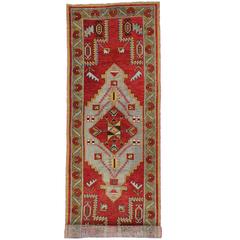 Vintage Turkish Oushak Carpet Runner with Modern Art Deco Style