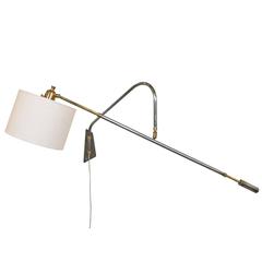 Mid-Century Wall-Mounted Steel and Brass Reading Lamp, France, circa 1970
