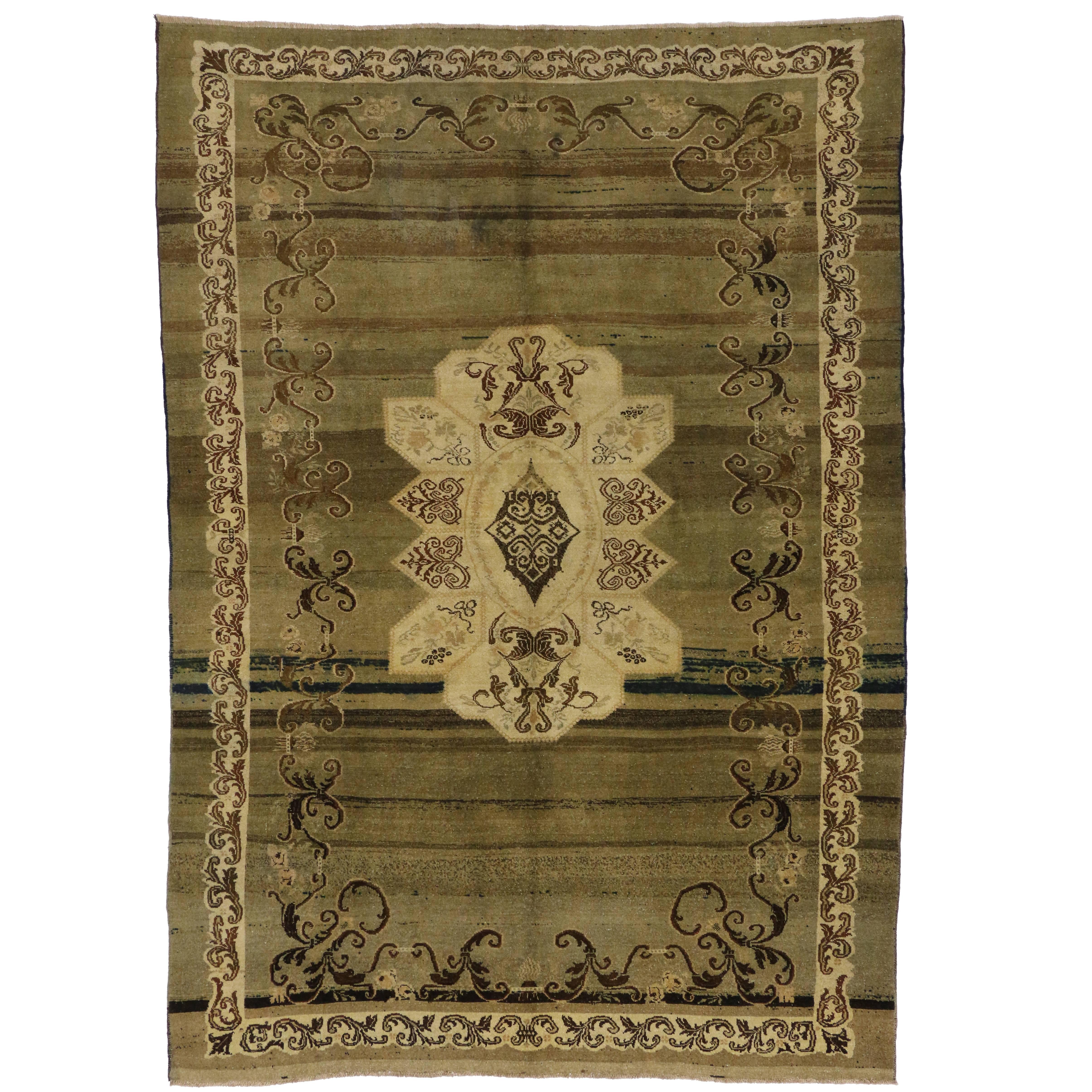 Vintage Turkish Oushak Rug with Modern Style For Sale