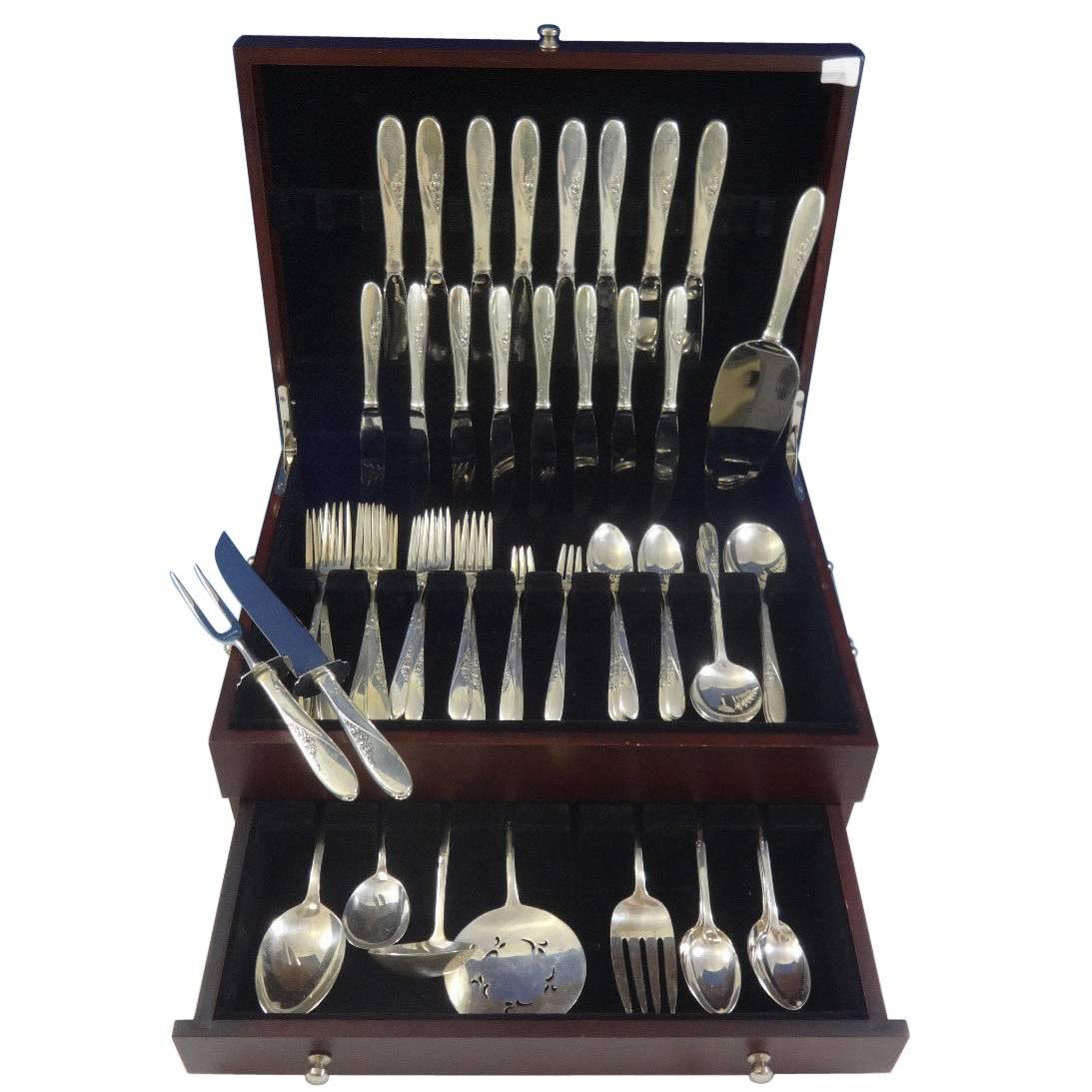 Rose spray by Easterling sterling silver flatware set of 72 pieces. This set includes:

Eight knives, 8 7/8
