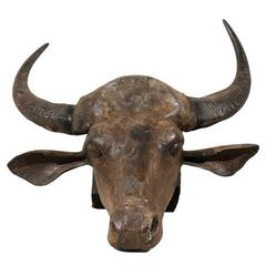 Vintage Hand Crafted Water Buffalo Head Wall Mount Sculpture from Kerala, Southern India