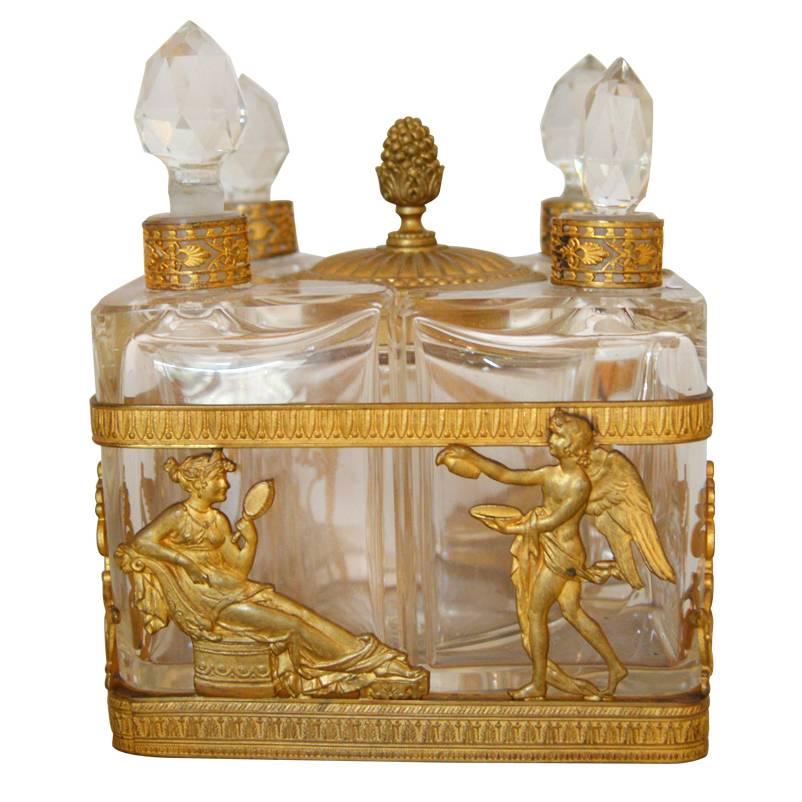 Antique gilt brass empire style perfume bottle caddy