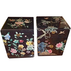 Pair of Nightstands with Floral Decoration