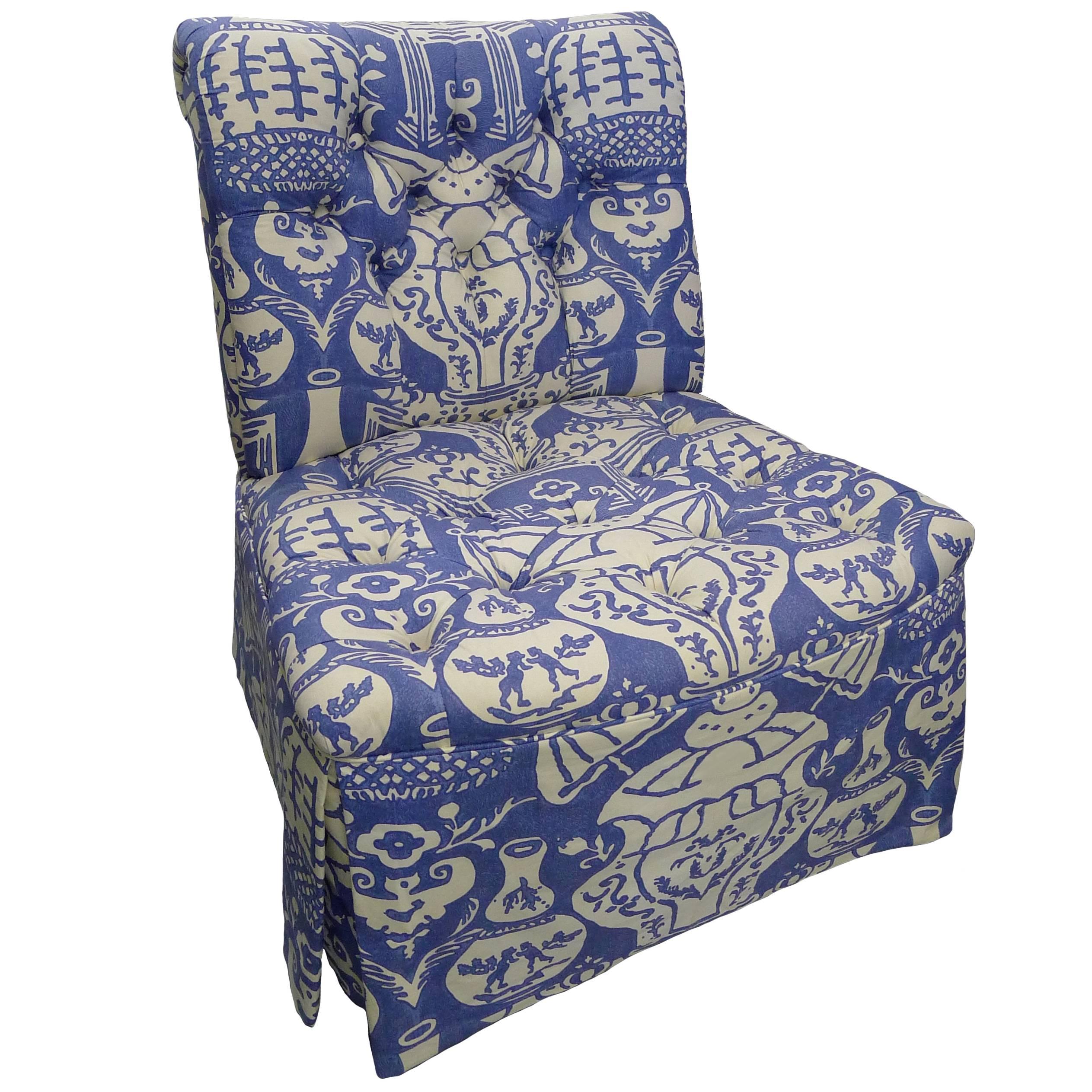 David Hicks the Vase Blue Upholstered Slipper Chair