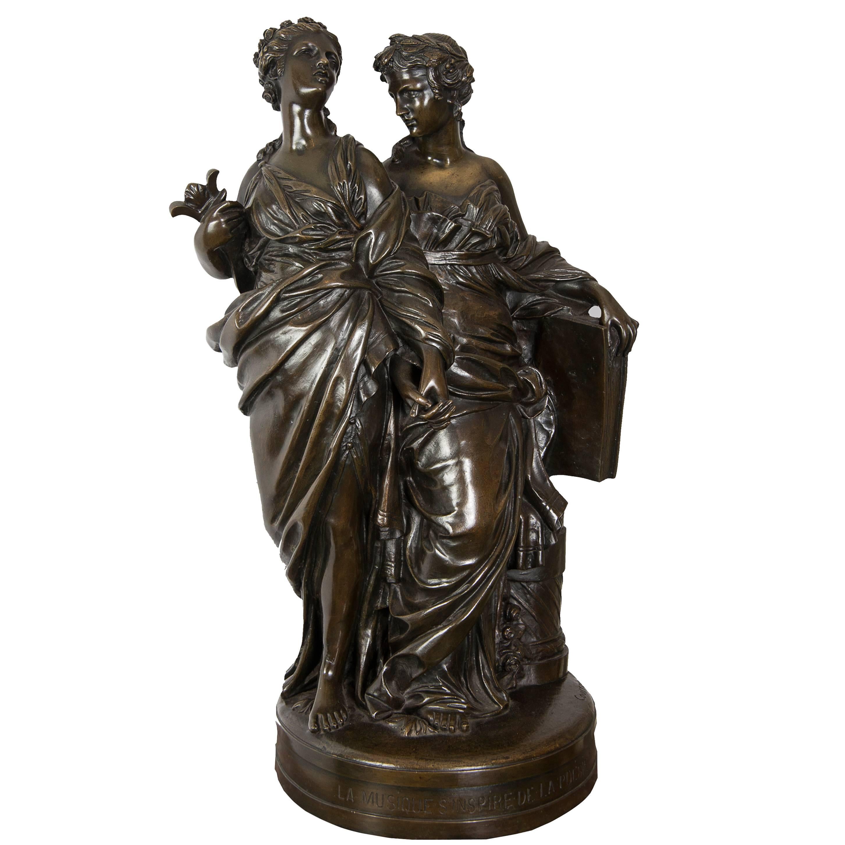 La Musique S''inspirant De La Poésie par Hippolyte Francois Moreau Bronze rare en vente