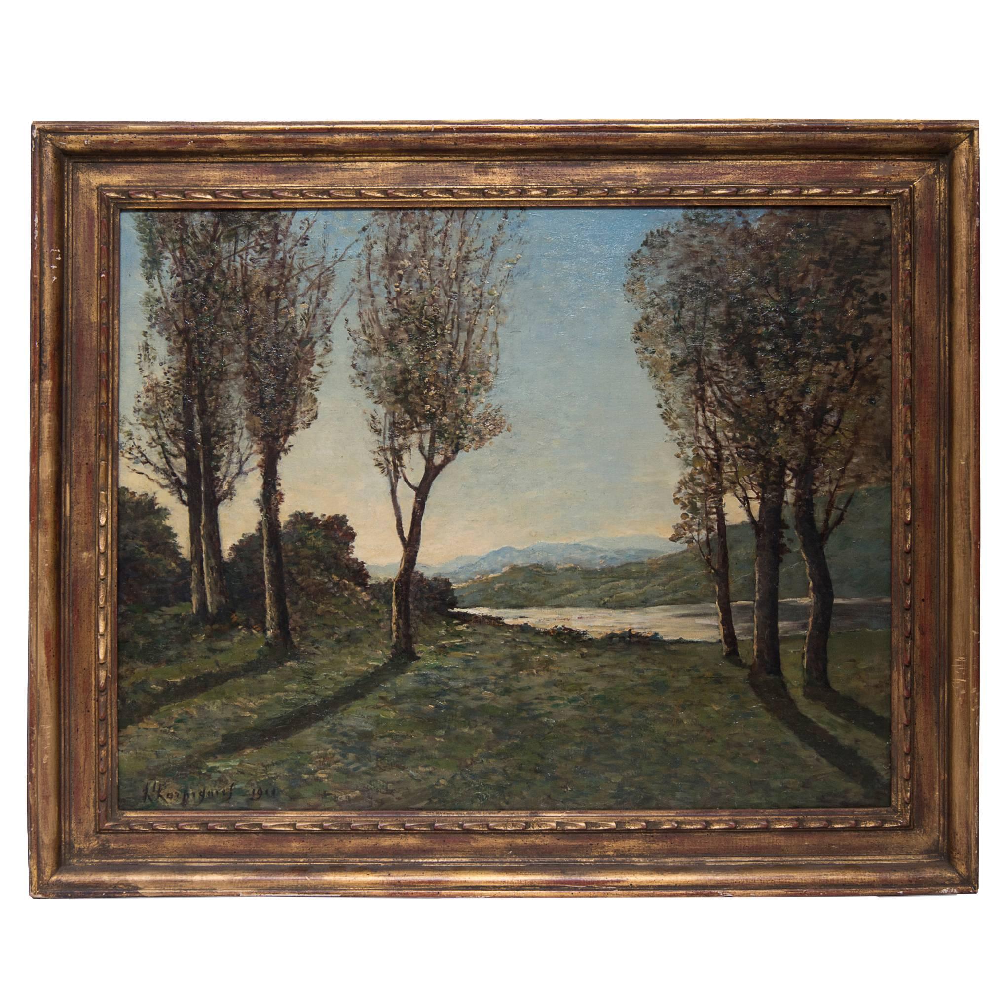 Oil on Canvas by Henry Harpignies Signed on the Lower Left and Dated 1903