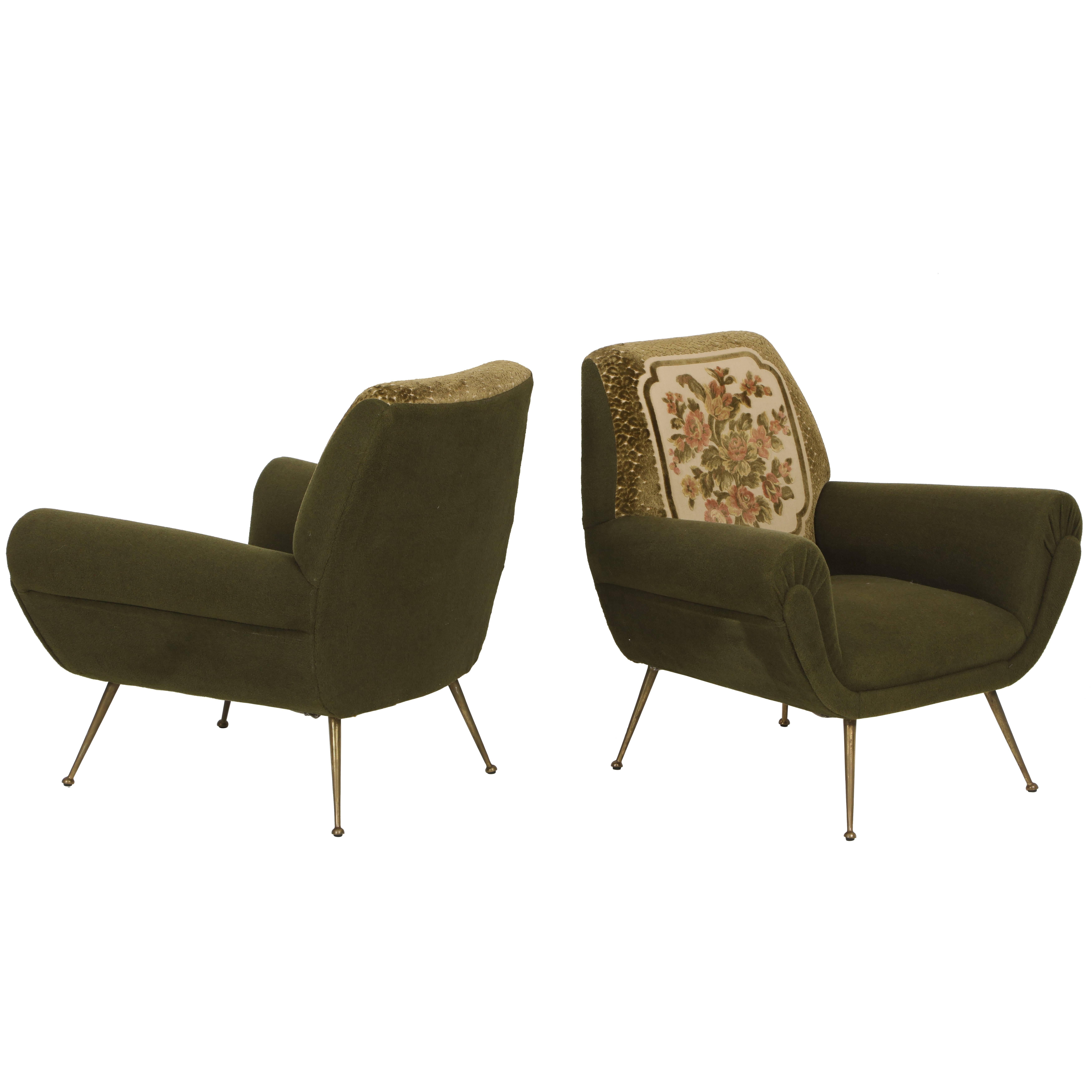 Italian Mid-Century Green Lounge Chairs Bronze Gigi Radice Minotti Original 1950