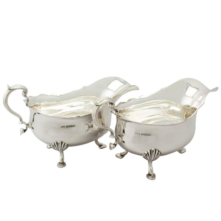 Pair of Sterling Silver Sauce/Gravy Boats, III Style, Antique