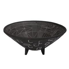 Large Incised Black Ceramic Footed Bowl