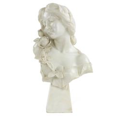 Fine Italian Antique Marble Sculpture Bust of a Young Woman Signed A. Testi