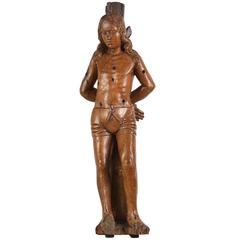 16th Century Carved Wooden Sculpture of Saint Sebastian, Belgium.