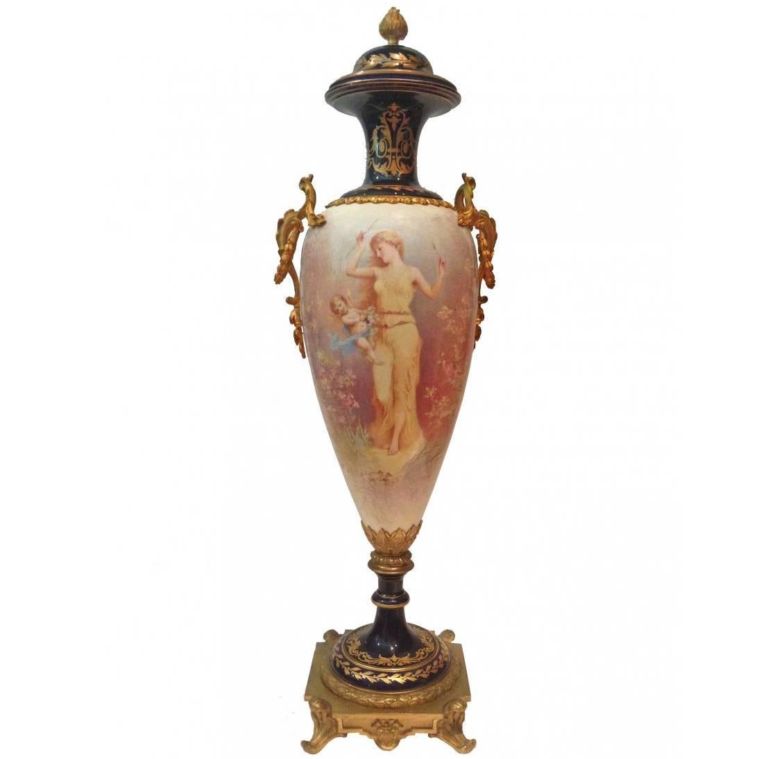 Sèvres Style Urn by C. La Barre 41", circa 1900 Monumental For Sale