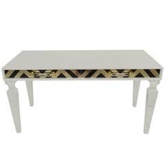White Desk in Black and Gold with Lucite Legs 9