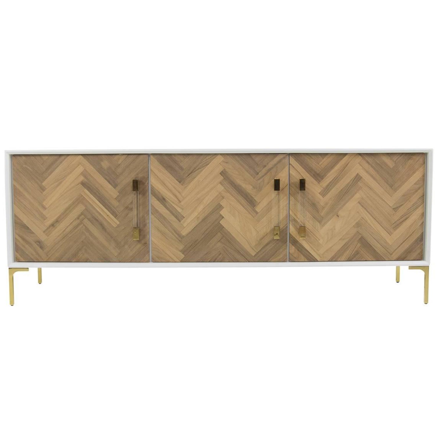 Mid-Century Style 3-Door Amalfi Credenza in White w/ Recycled Wood Door  Fronts For Sale at 1stDibs