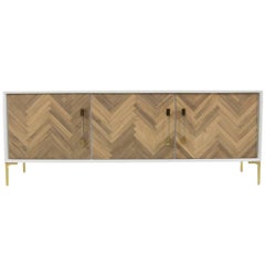 Herringbone Style Amalfi Credenza with White case and Walnut  with Lucite Pulls