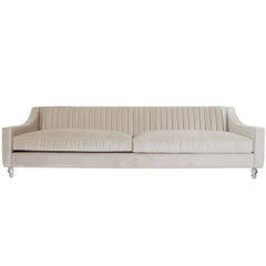 Modern Style Audrey Sofa in Long-Arm Tufted Beige Cashmere Velvet w/ Lucite Legs