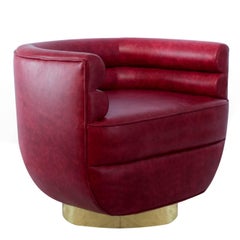 Color Lounge Armchair Genuine Leather and Brass