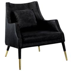 Black Lounge Armchair Brass and Fabric 12