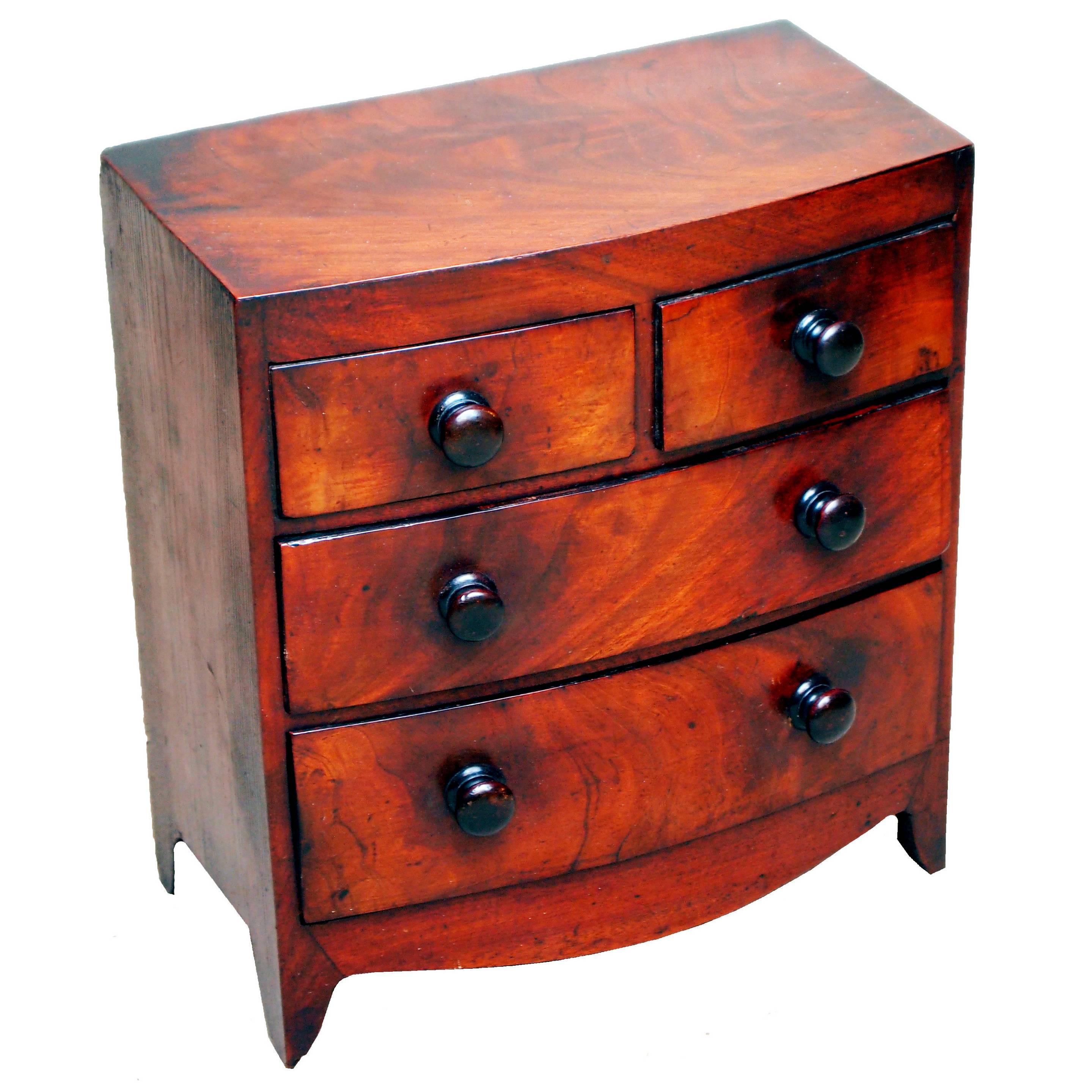 Antique Miniature Mahogany Bow Chest For Sale