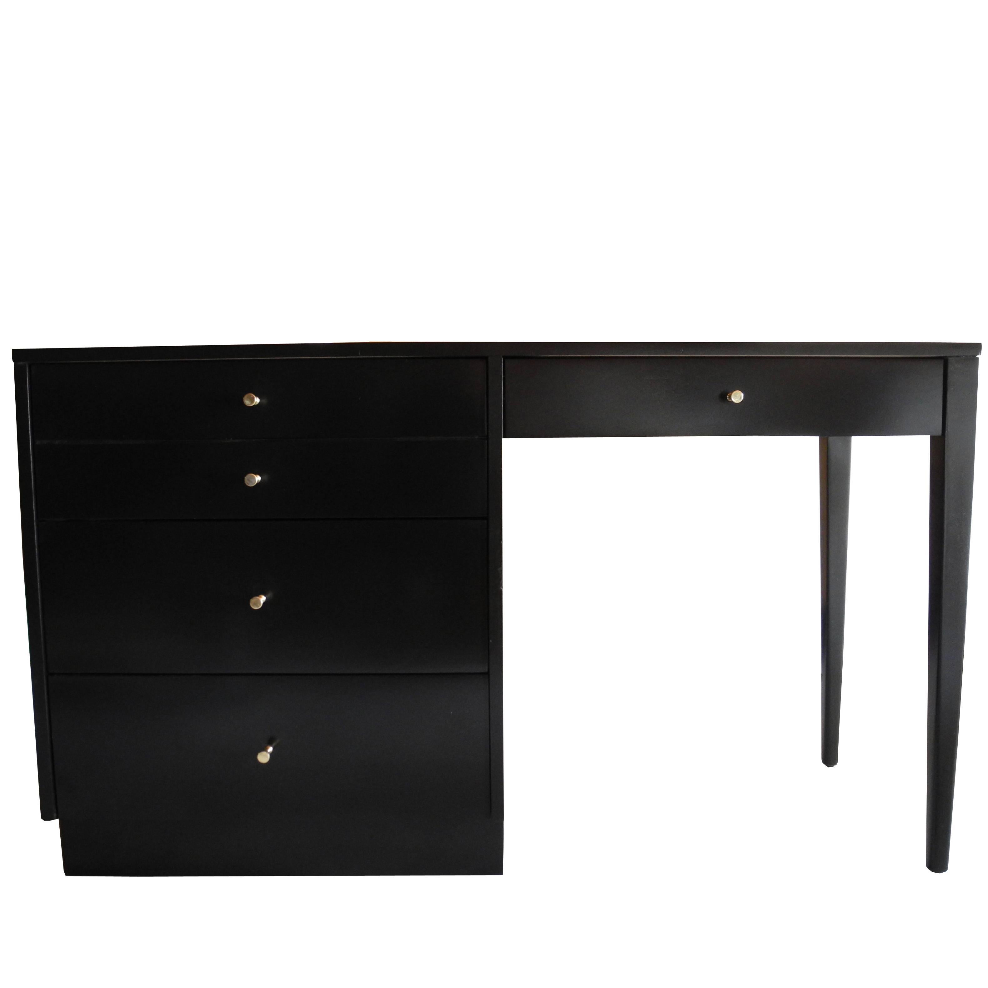 Mid-Century American Modern Black Maple Desk and Drawers by Paul McCobb For Sale