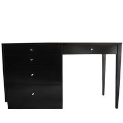 Vintage Mid-Century American Modern Black Maple Desk and Drawers by Paul McCobb