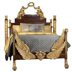 Antique Possibly Russian Partial Gilt Bed with Angels, 19th Century