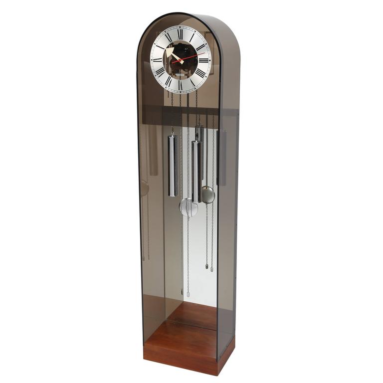Howard Miller SmokedLucite Grandfather Clock, Circa 1970s For Sale at