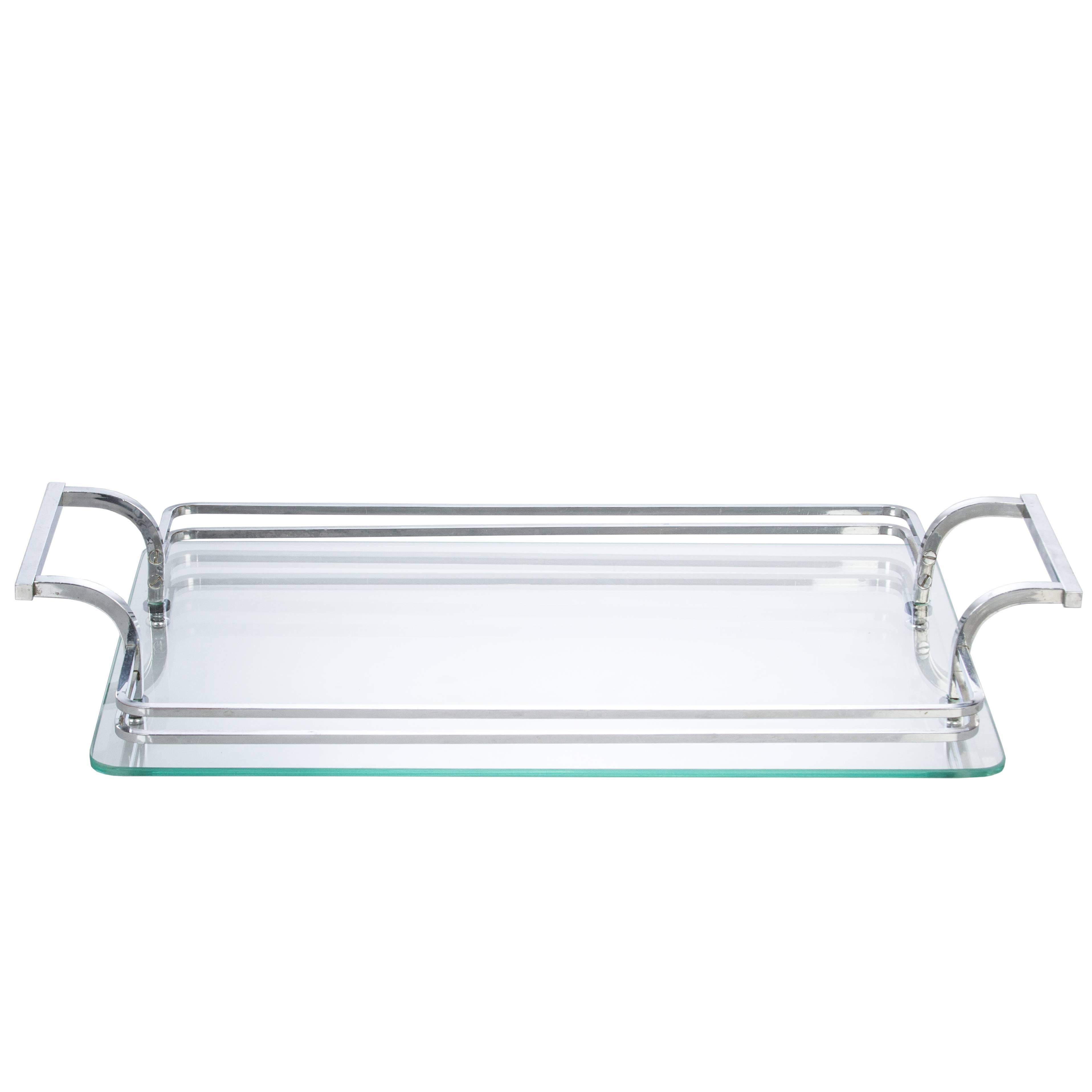 Art Moderne Chrome and Glass Tray For Sale