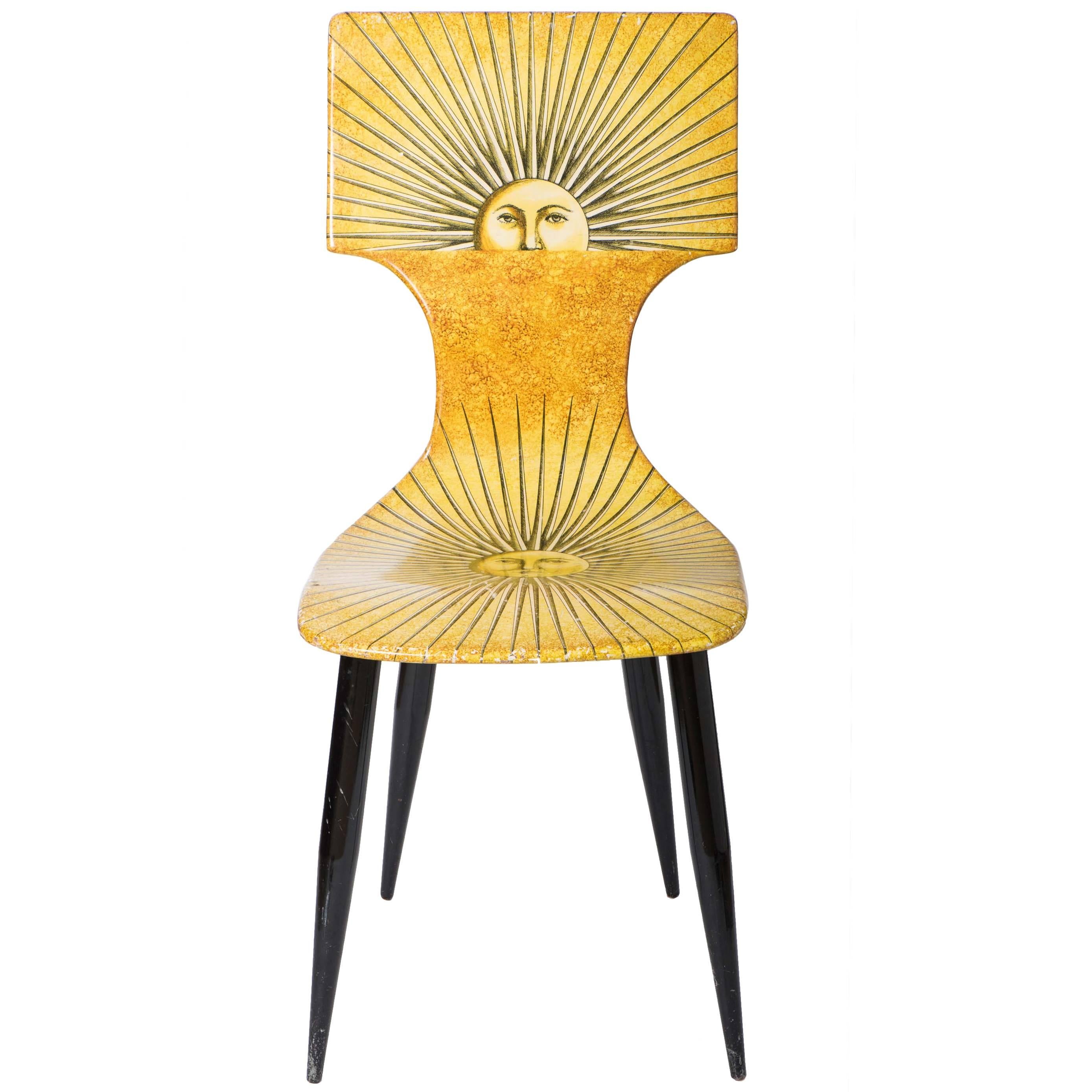 Piero Fornasetti lithographically printed chair "Sole", Italy circa 1950 For Sale