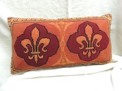 Vintage  Fleur de Lis Coral  and Red Tapestry Bolster Pillows