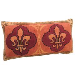 Vintage  Fleur de Lis Coral  and Red Tapestry Bolster Pillows