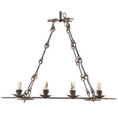 French Vintage Four-Light Iron Chandelier