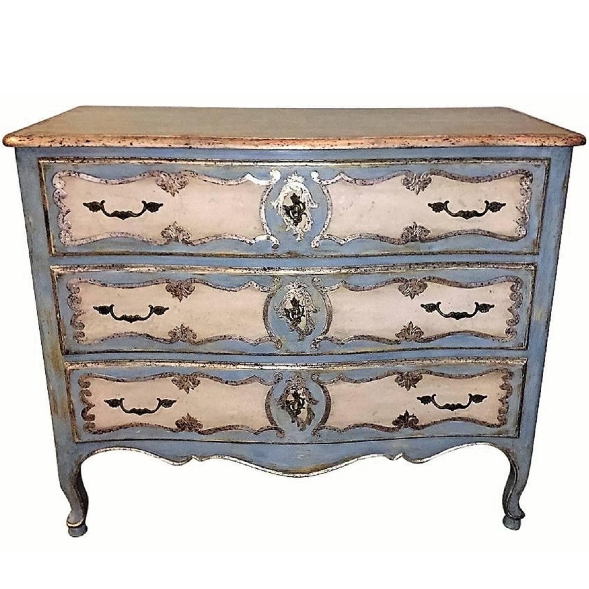 Italian Painted and Silver Gilt Commode or Chest of Drawers, 19th-20th Century