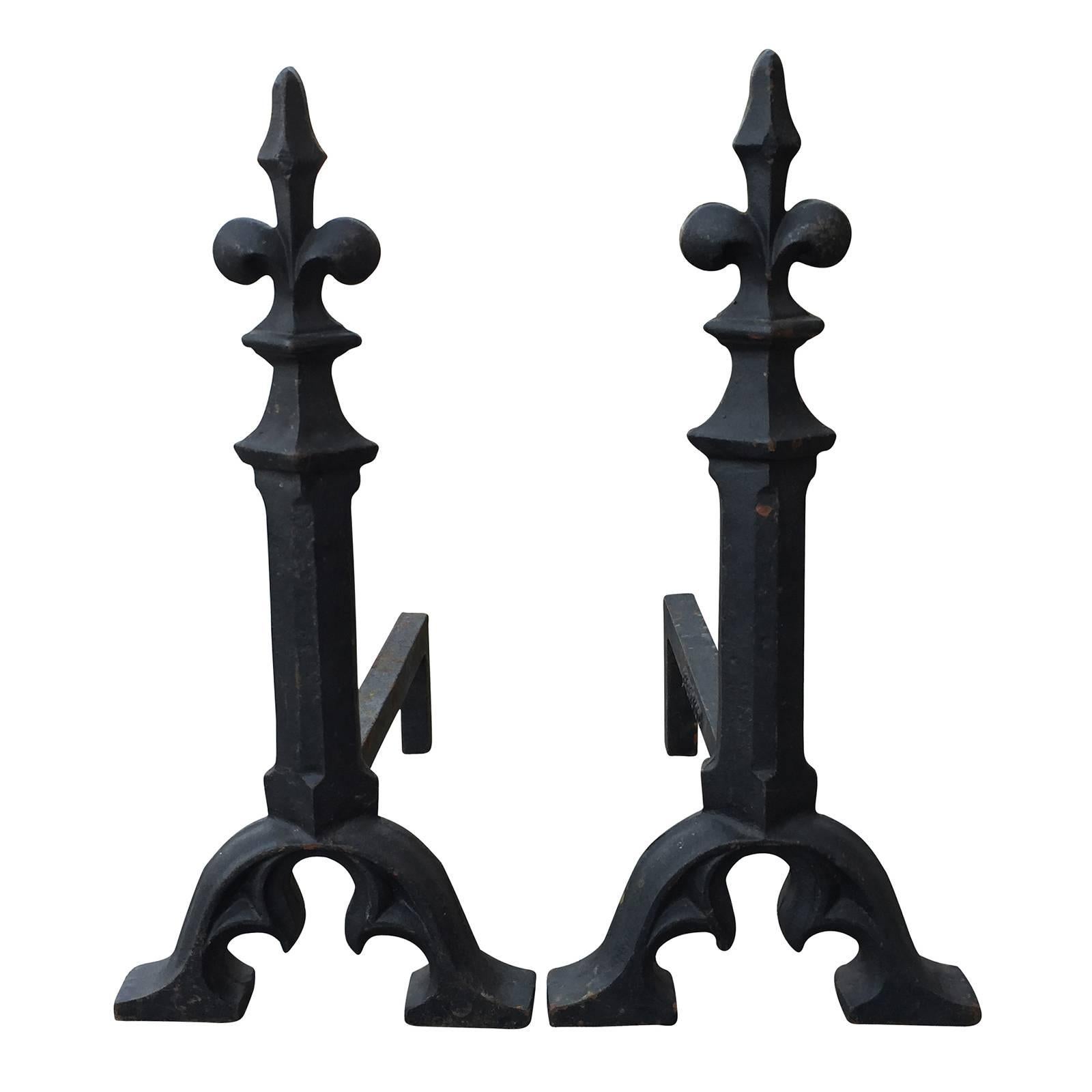 Pair of Fleur De Lis Iron Andiorns