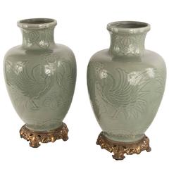Pair of 19th Century Japanese Celadon Baluster Vases 10