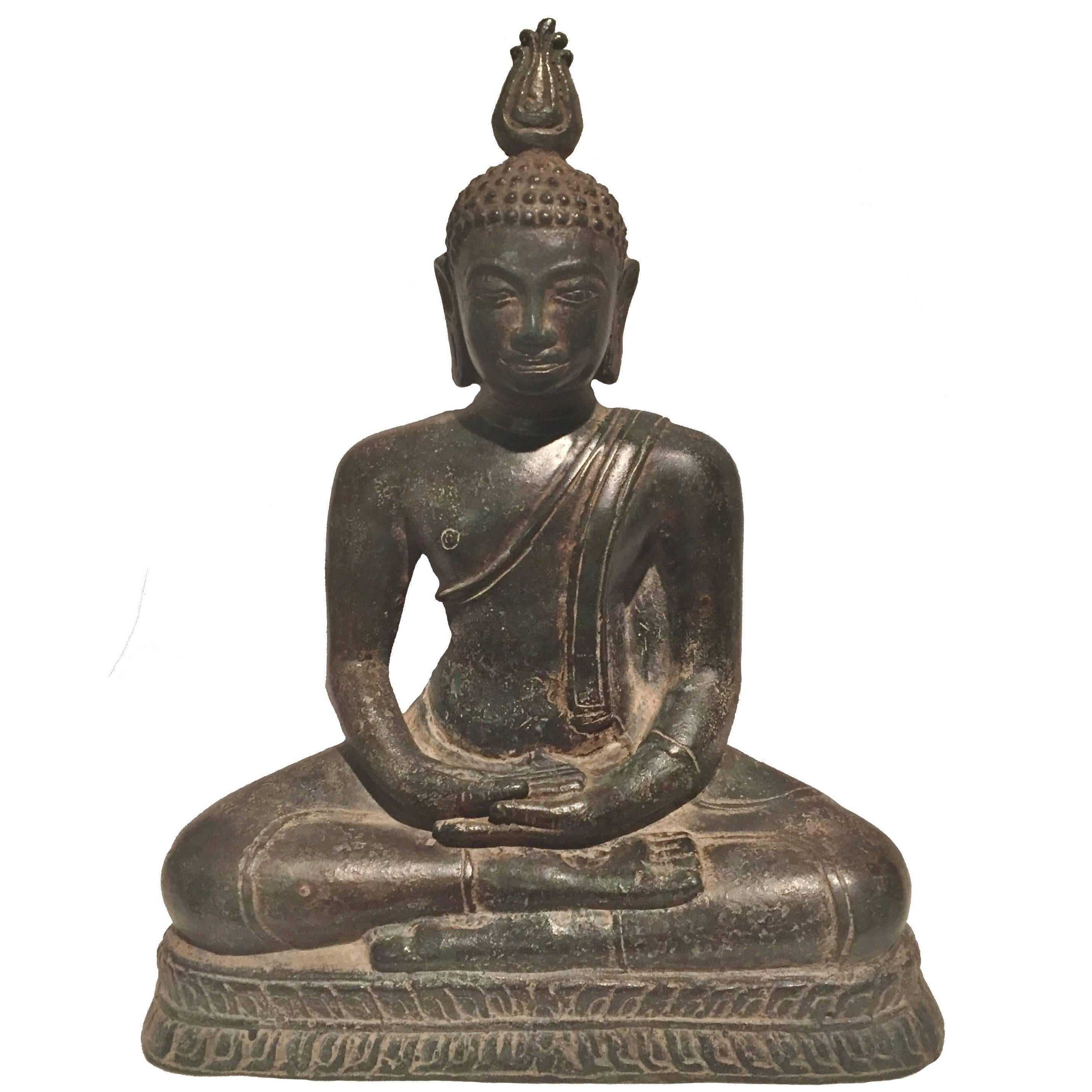 Rare Antique Bronze Kandyan Buddha Statue, Sri Lanka Ceylon For Sale