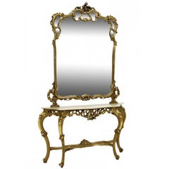 French Giltwood Console and Mirror with Marble Top